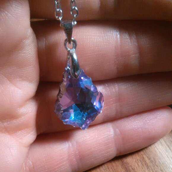 Mystic Color Crystal Baroque Brass Pendant Stainless Steel Necklace - Picture 4 of 16